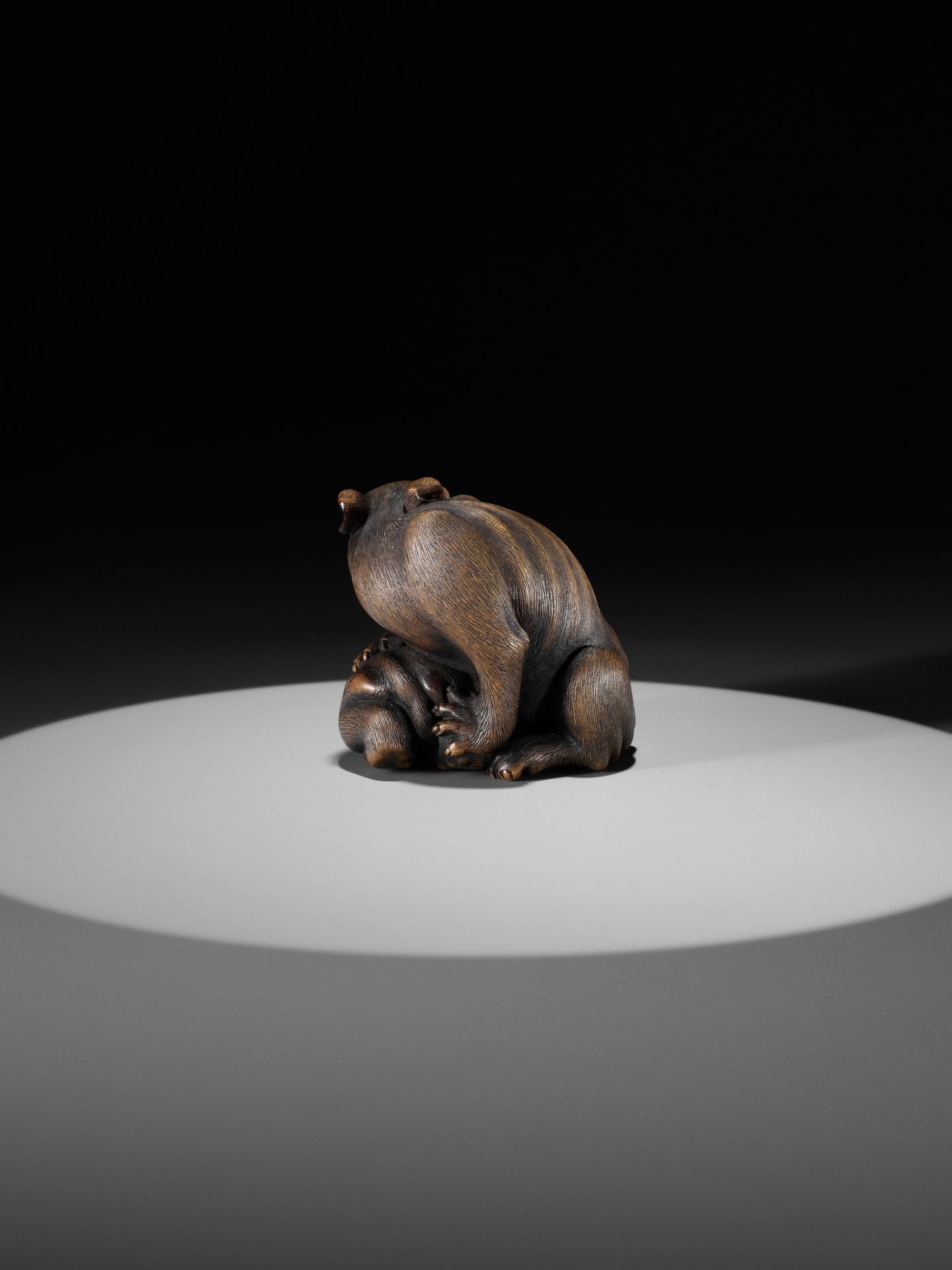 A LARGE AND FINE YAMADA SCHOOL WOOD OKIMONO NETSUKE OF A WOLF AND MONKEY - Image 9 of 14