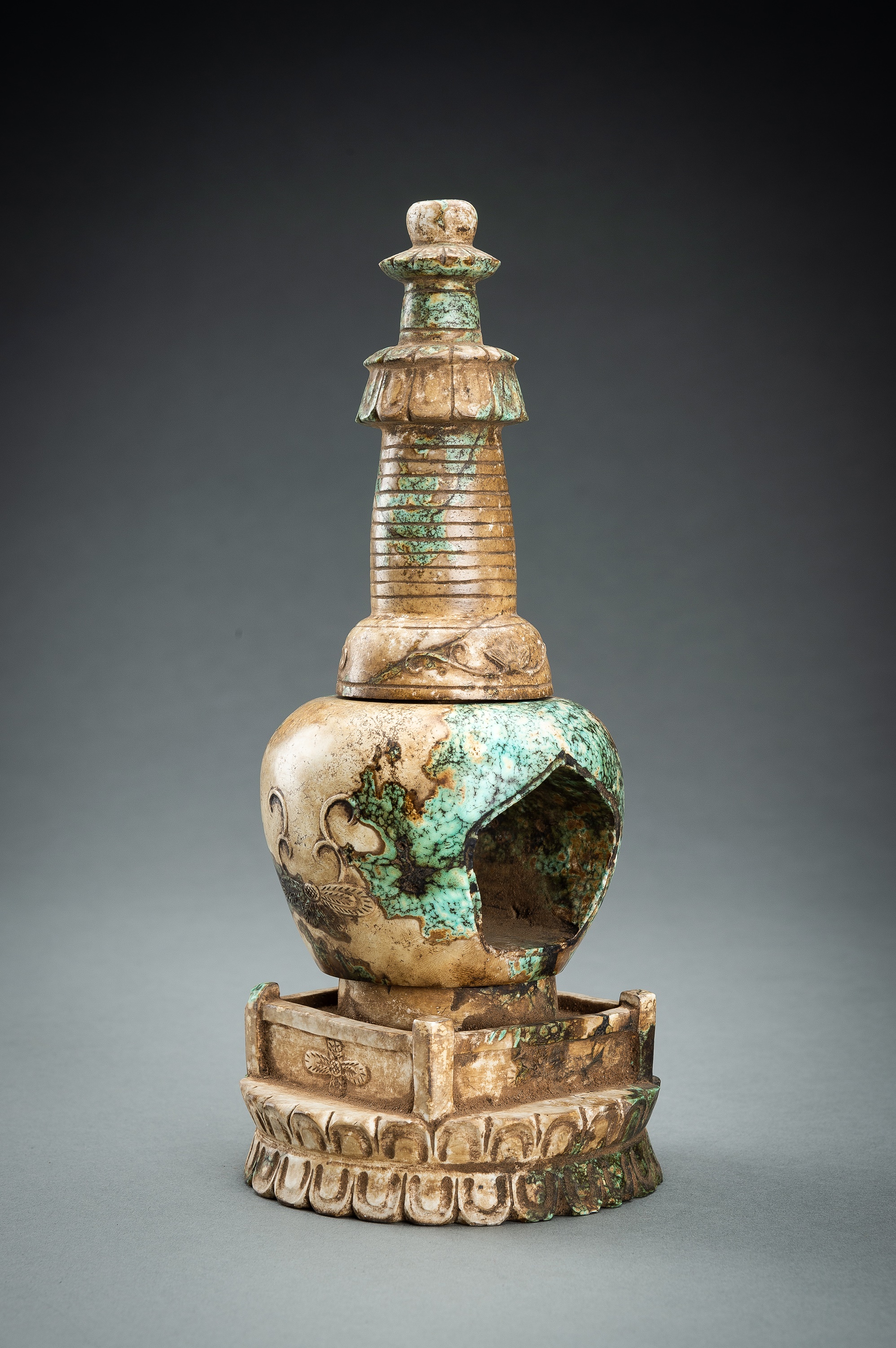 A FOUR-PART TURQUOISE MATRIX STUPA WITH BUDDHA - Image 3 of 18