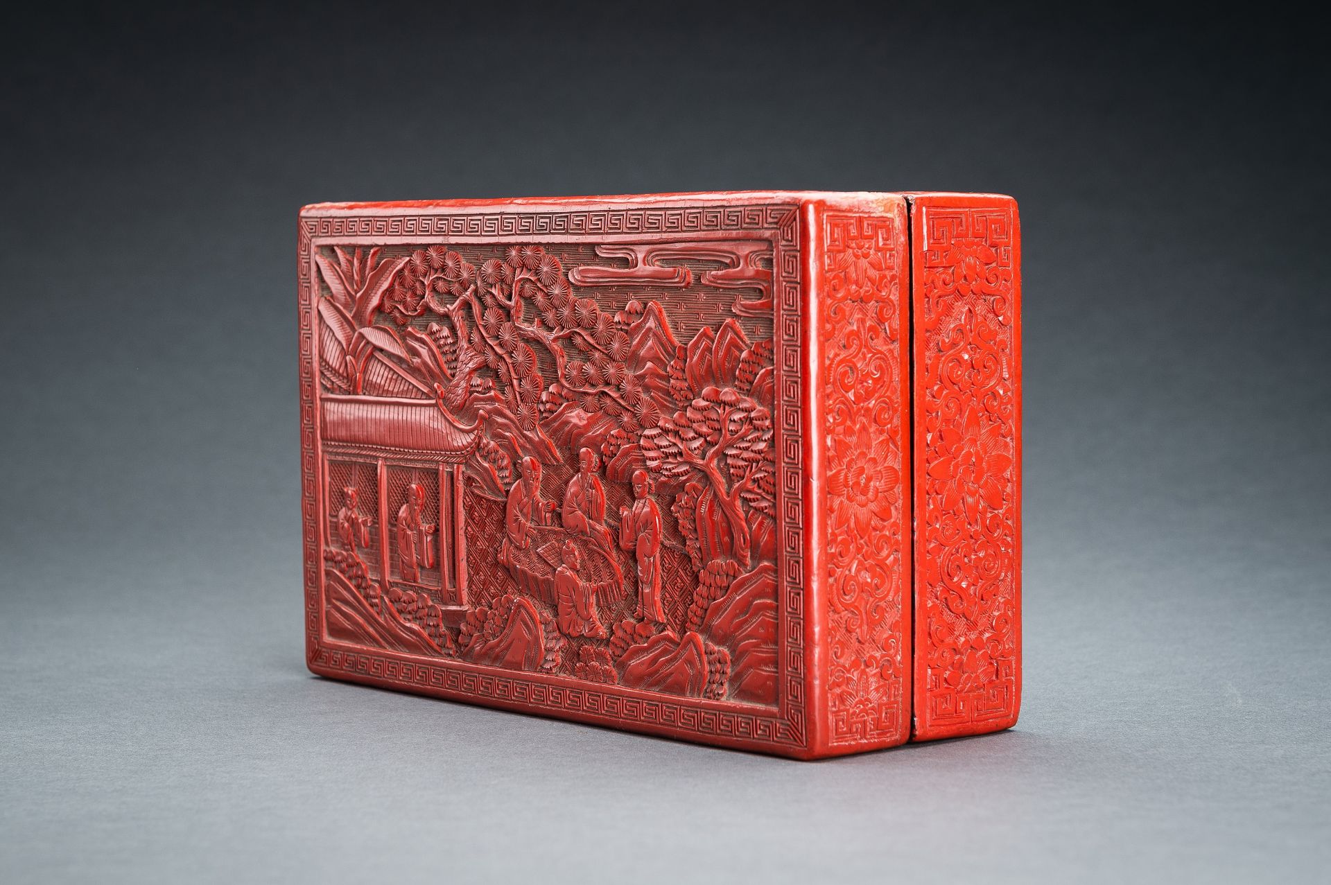 A CINNABAR LACQUER 'SCHOLAR' BOX AND COVER, REPUBLIC PERIOD - Image 11 of 20