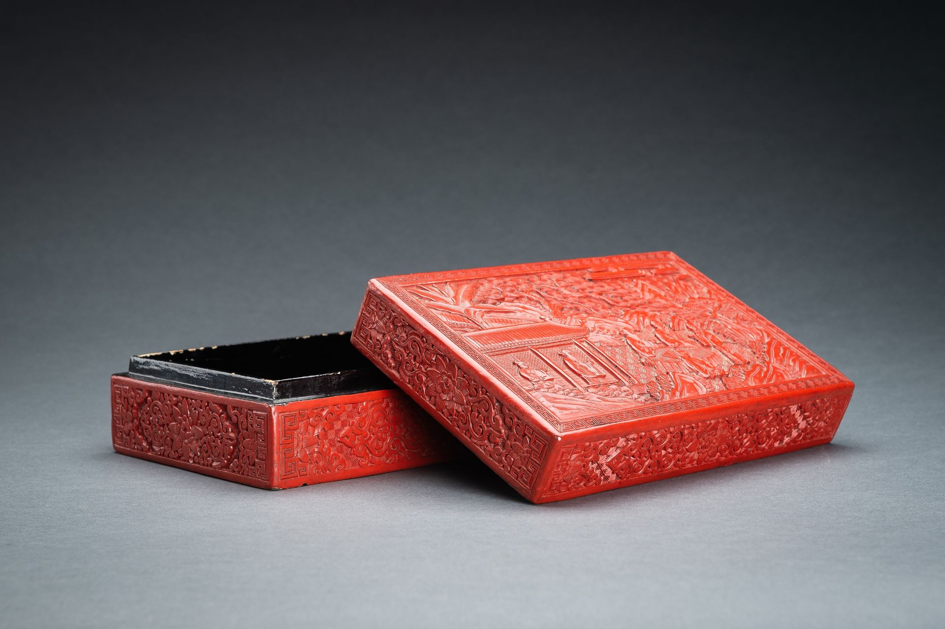 A CINNABAR LACQUER 'SCHOLAR' BOX AND COVER, REPUBLIC PERIOD - Image 18 of 20