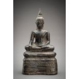 A THAI SILVER FOIL SUKHOTHAI STYLE FIGURE OF BUDDHA SHAKYAMUNI