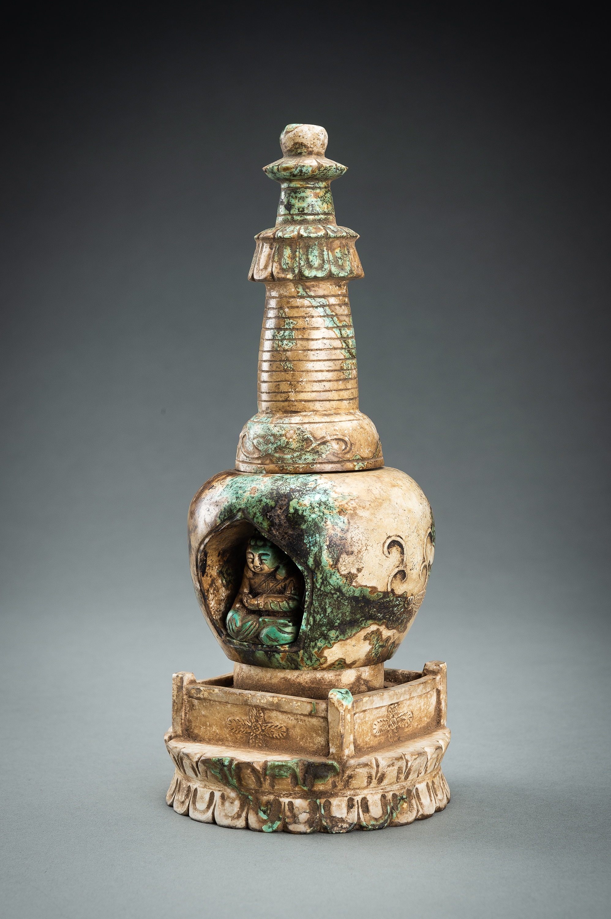 A FOUR-PART TURQUOISE MATRIX STUPA WITH BUDDHA - Image 9 of 18