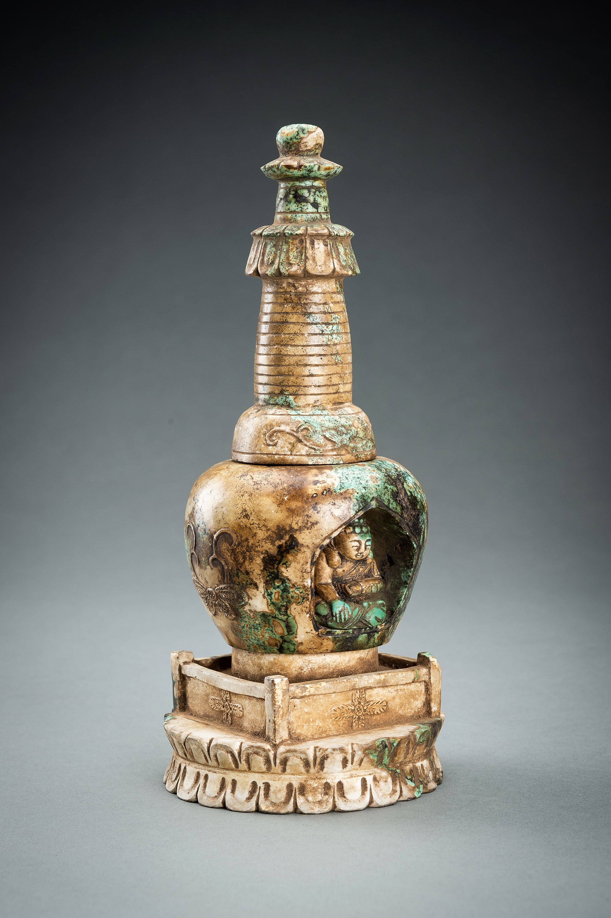 A FOUR-PART TURQUOISE MATRIX STUPA WITH BUDDHA - Image 12 of 18