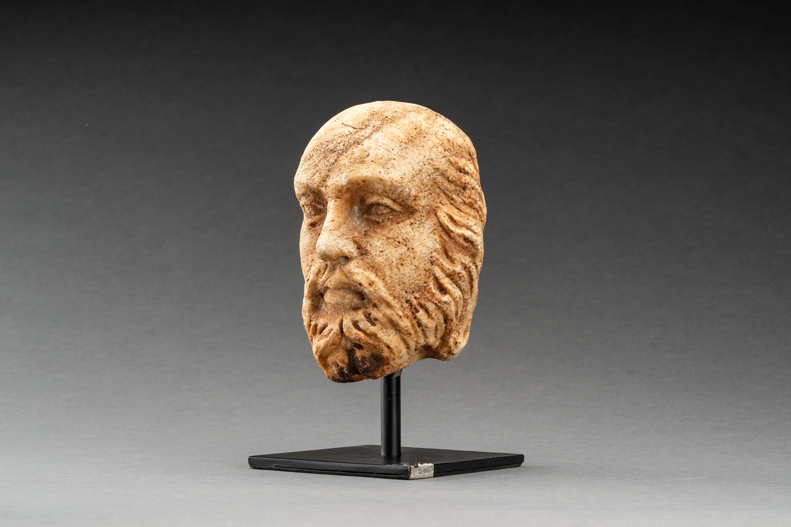 A GANDHARAN WHITE MARBLE HEAD OF A BEARDED MAN - Image 2 of 7