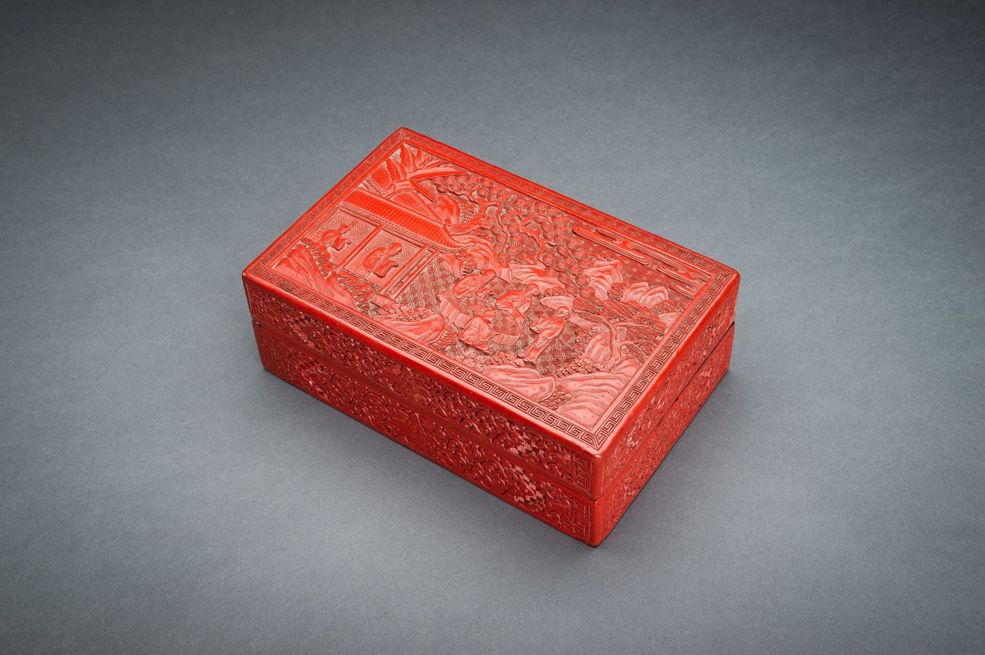 A CINNABAR LACQUER 'SCHOLAR' BOX AND COVER, REPUBLIC PERIOD - Image 2 of 20