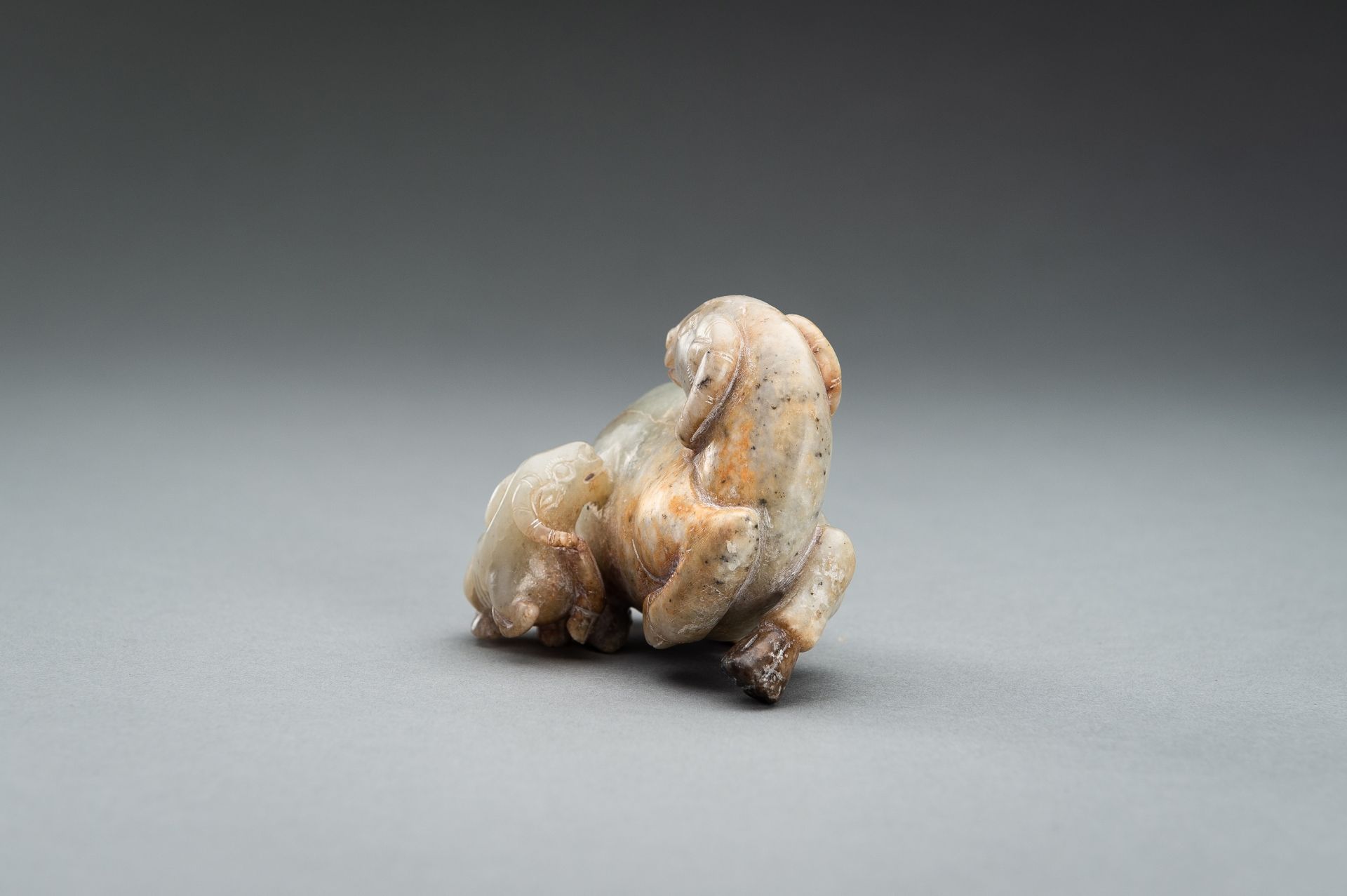 A CELADON JADE RAM GROUP, QING - Image 4 of 10