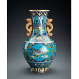 A CLOISONNE ENAMEL 'PHOENIX AND DRAGON' VASE