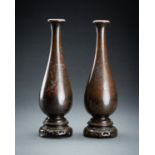 A PAIR OF VIETNAMESE SILVER INLAID BRONZE VASES, 19th CENTURY