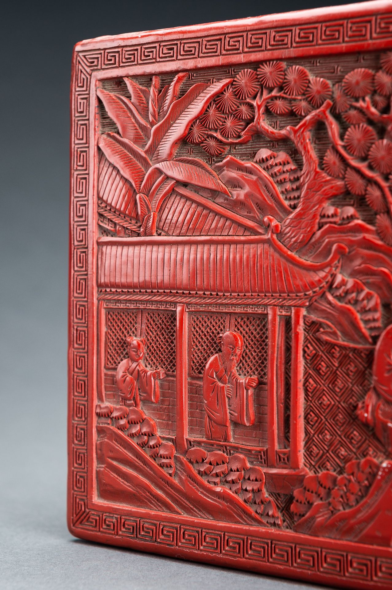 A CINNABAR LACQUER 'SCHOLAR' BOX AND COVER, REPUBLIC PERIOD - Image 8 of 20