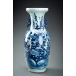 A BLUE AND CELADON 'BIRDS AND FLOWERS' BALUSTER VASE, c. 1920s