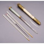 A JADE INSET CHOPSTICK TROUSSE SET, 1900s