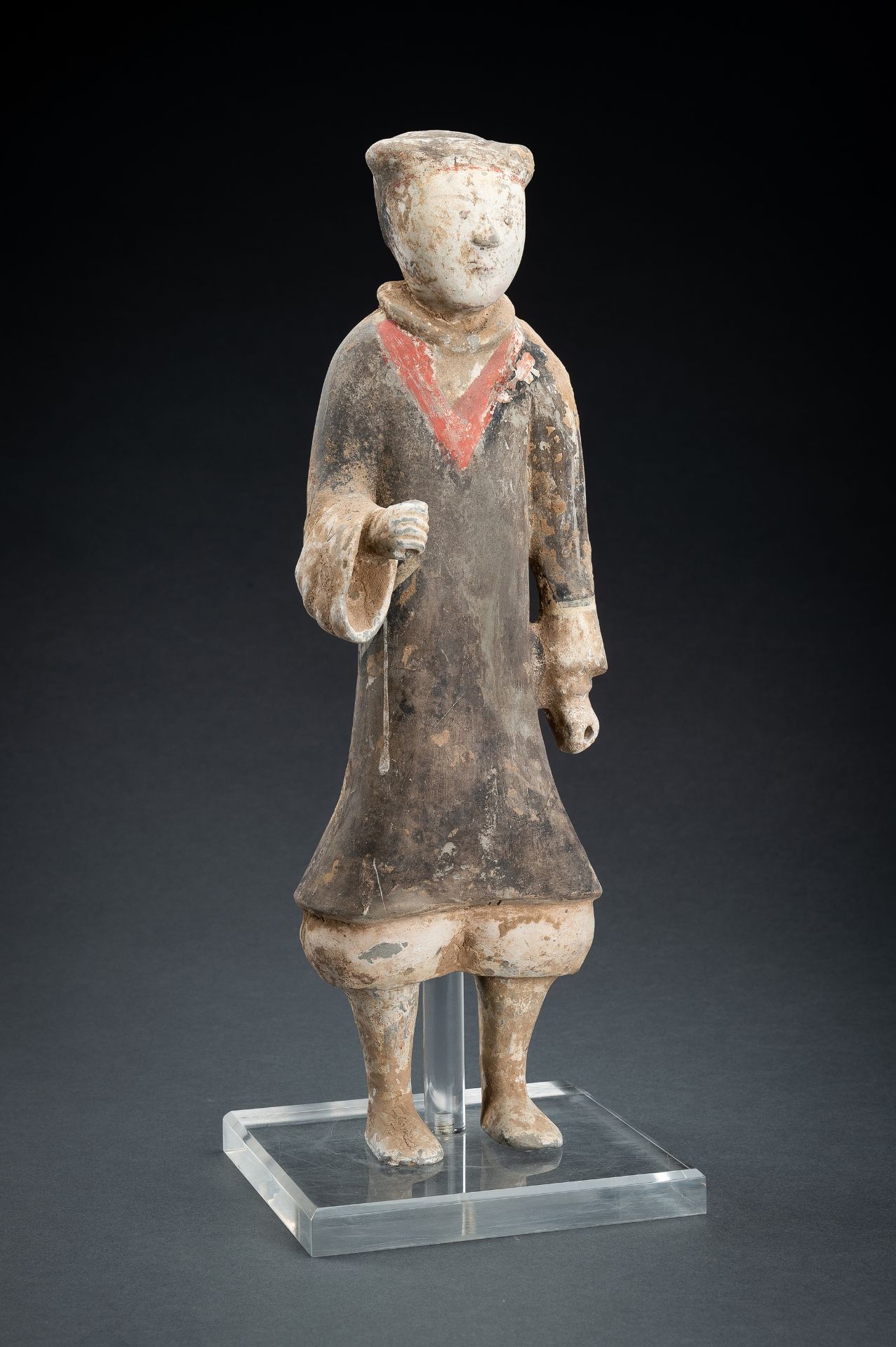 A POTTERY FIGURE OF A GUARD, HAN DYNASTY - Image 3 of 14