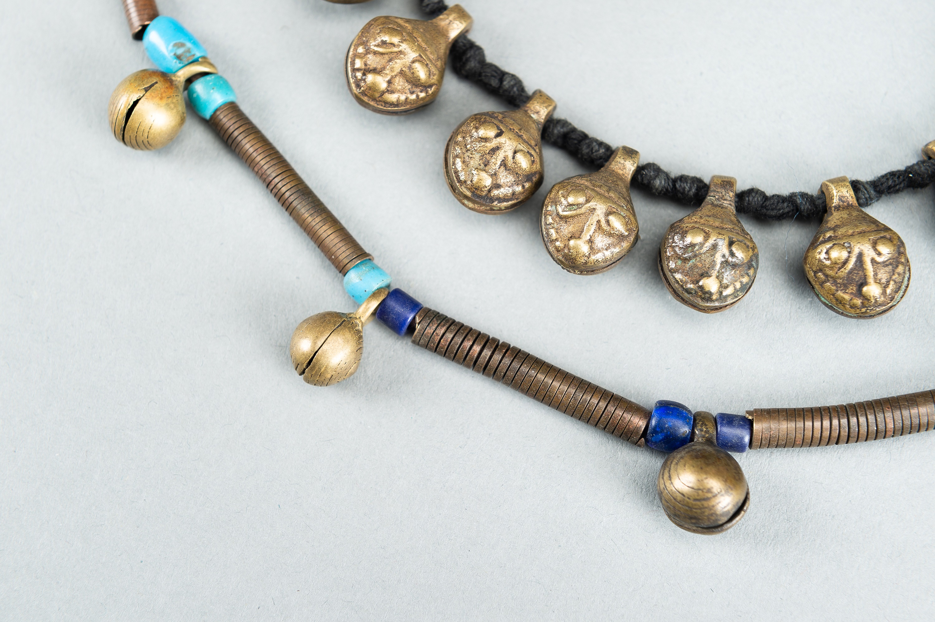 TWO NEPALI BRASS NECKLACES WITH BELLS, c. 1900s - Image 9 of 11