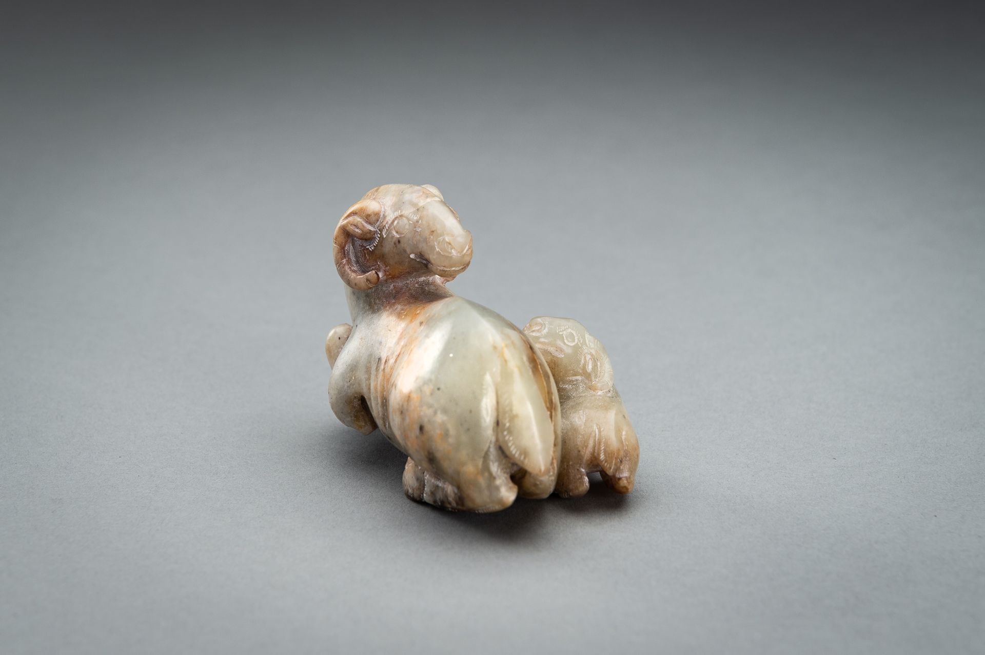 A CELADON JADE RAM GROUP, QING - Image 7 of 10