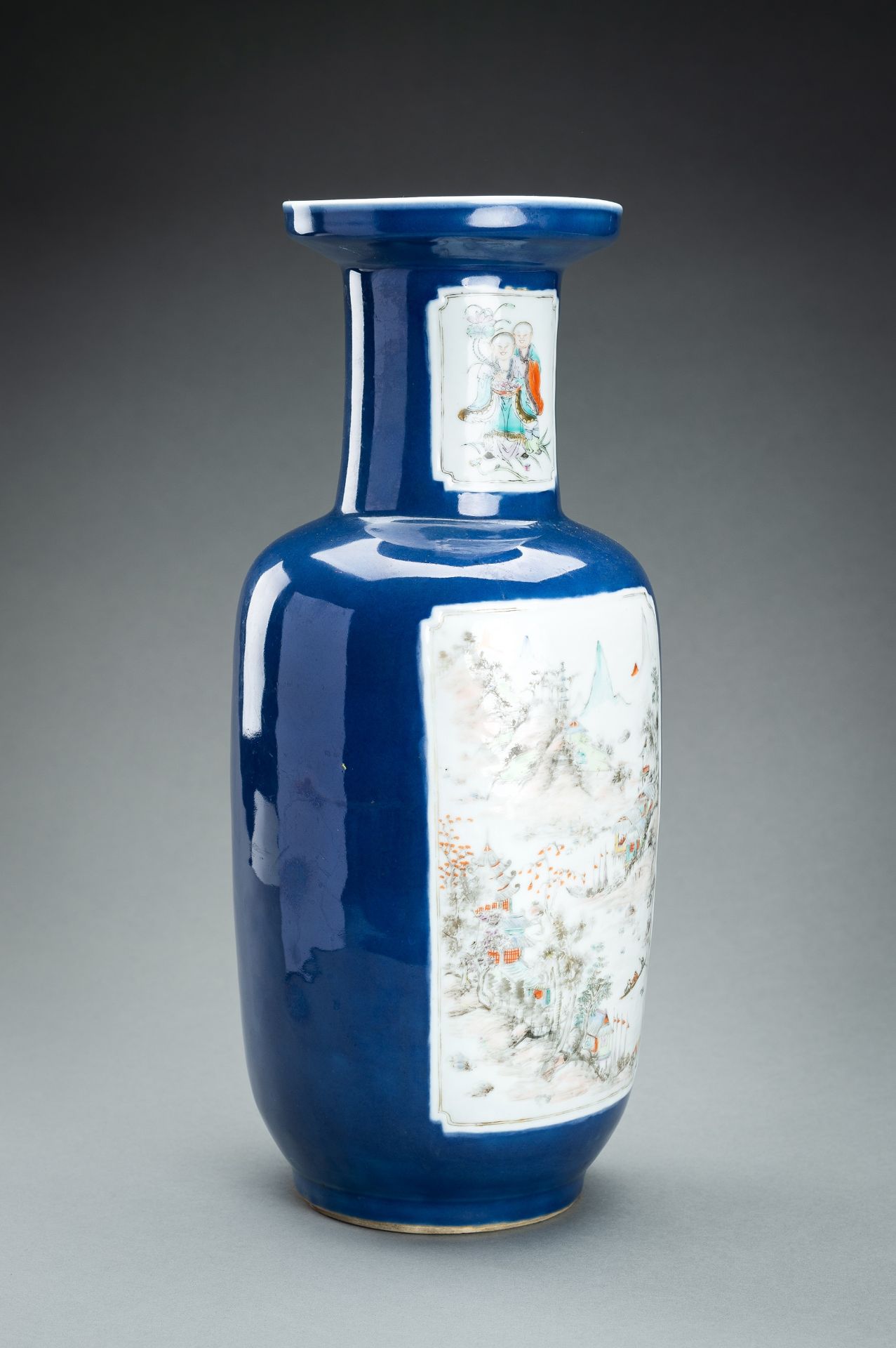 A LARGE AND FINE POWDER BLUE GROUND ENAMELED VASE, QING - Image 9 of 14