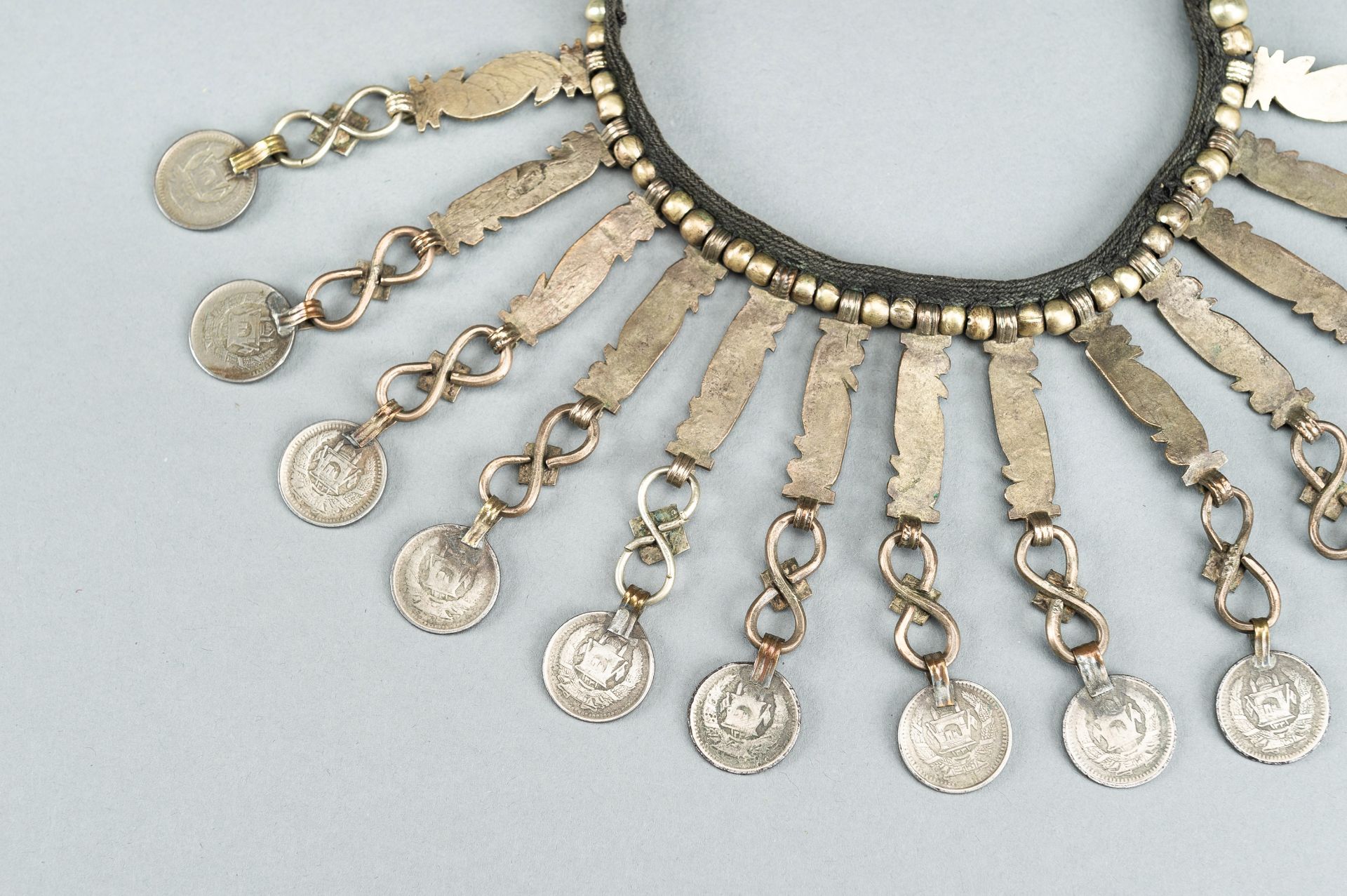 TWO TRIBAL SILVER AND METAL NECKLACES, ONE WITH AFGHAN COINS, c.1950s - Bild 10 aus 12