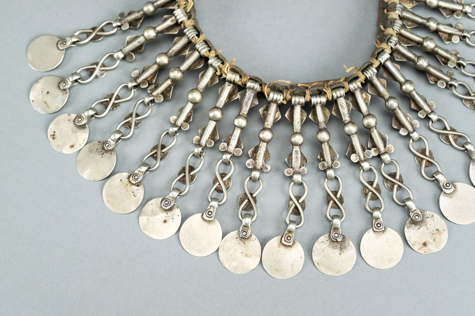 TWO TRIBAL SILVER AND METAL NECKLACES, ONE WITH AFGHAN COINS, c.1950s - Bild 6 aus 12