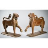 A LARGE AND RARE PAIR OF WOODEN WILDCATS, MUGHAL EMPIRE