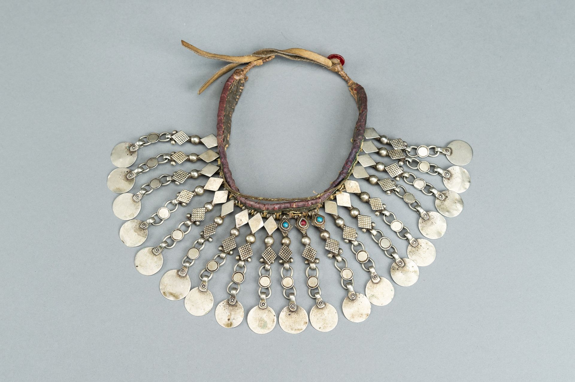 TWO TRIBAL SILVER AND METAL NECKLACES, ONE WITH AFGHAN COINS, c.1950s - Bild 7 aus 12