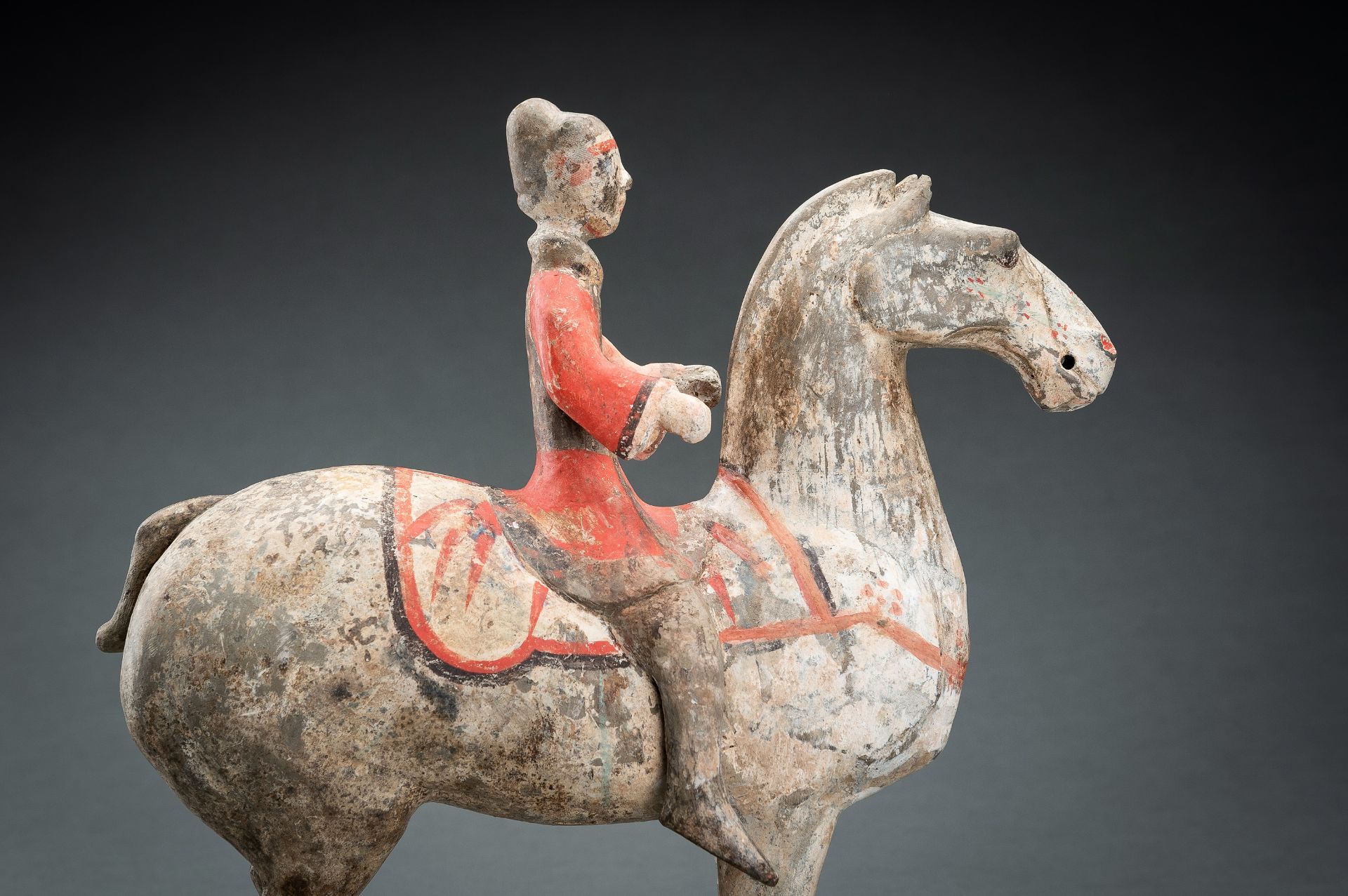 A POTTERY FIGURE OF AN EQUESTRIAN, HAN DYNASTY - Image 3 of 17