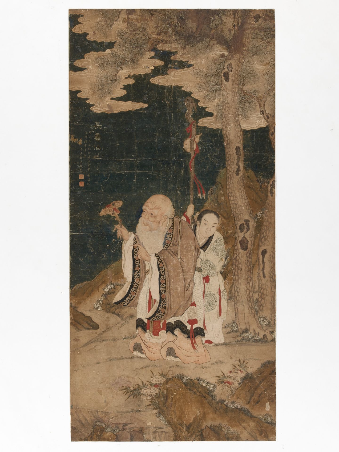 A LARGE PAINTING DEPICTING SHOULAO AND AN ATTENDANT, BY GU JIANLONG (1606-1687), DATED 1679 - Image 2 of 9