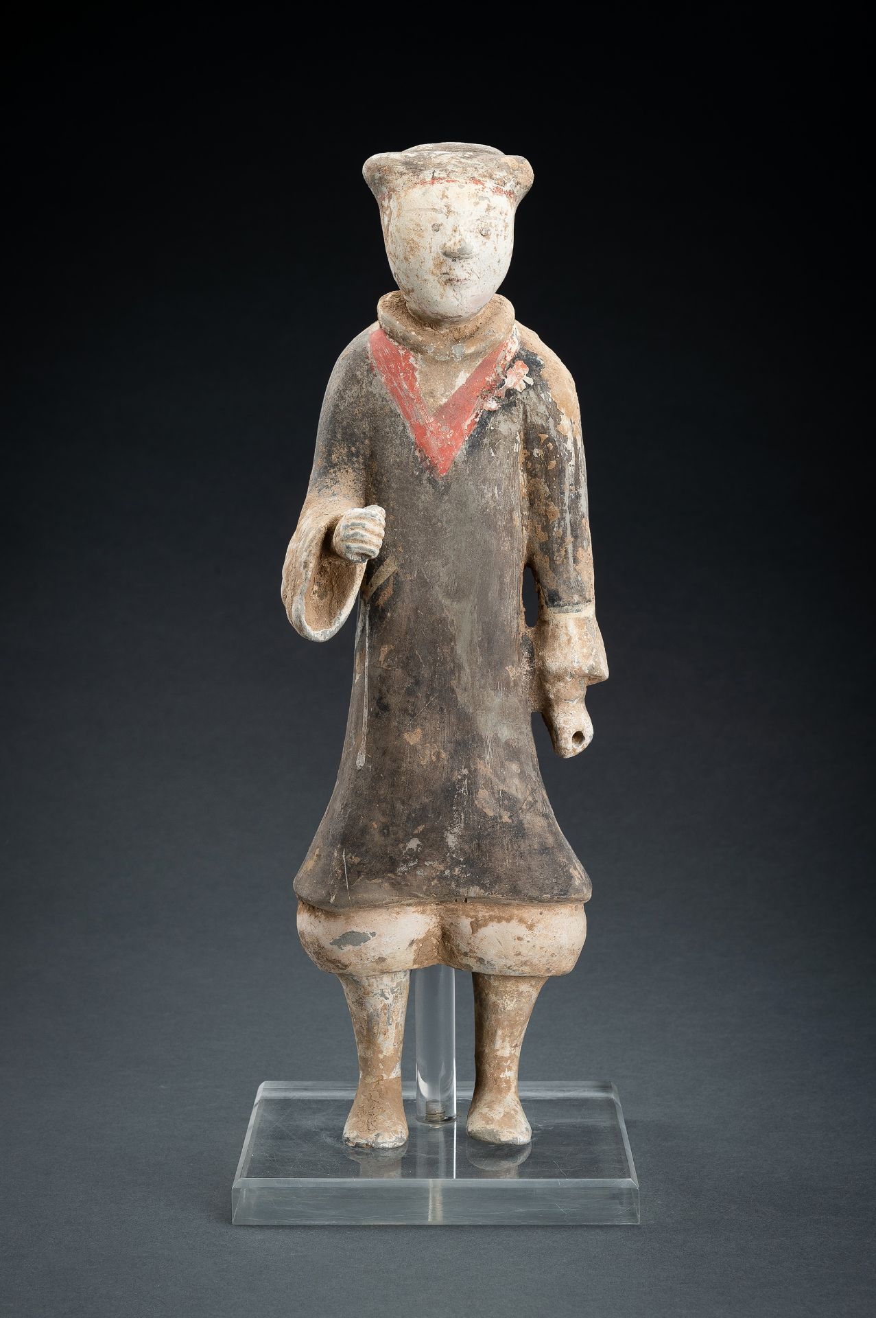 A POTTERY FIGURE OF A GUARD, HAN DYNASTY - Image 2 of 14