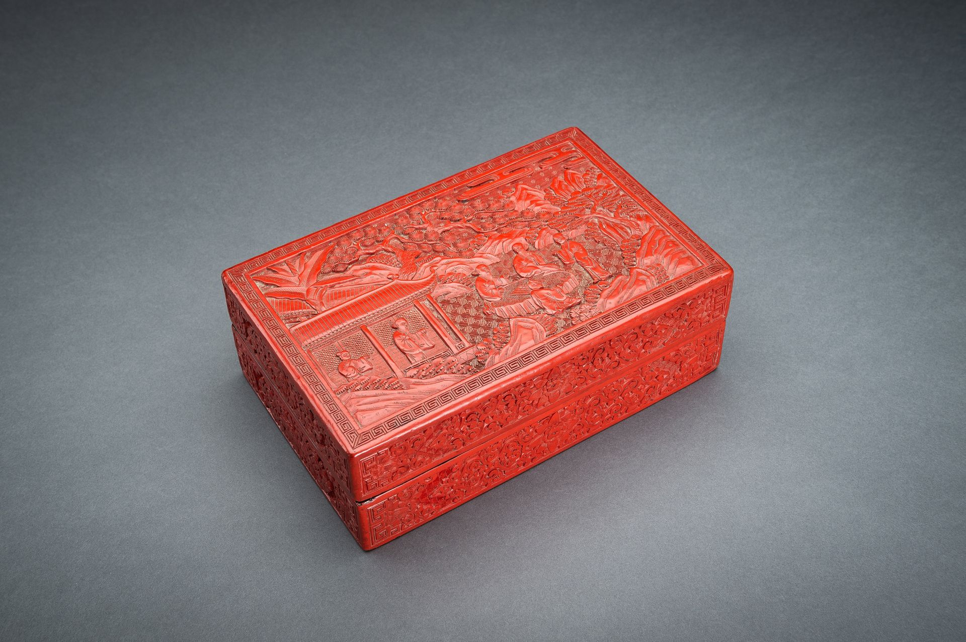 A CINNABAR LACQUER 'SCHOLAR' BOX AND COVER, REPUBLIC PERIOD - Image 17 of 20