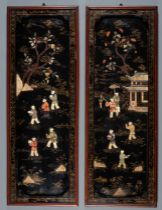 A PAIR OF INLAID LACQUERD WOOD PANELS, LATE QING