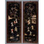 A PAIR OF INLAID LACQUERD WOOD PANELS, LATE QING