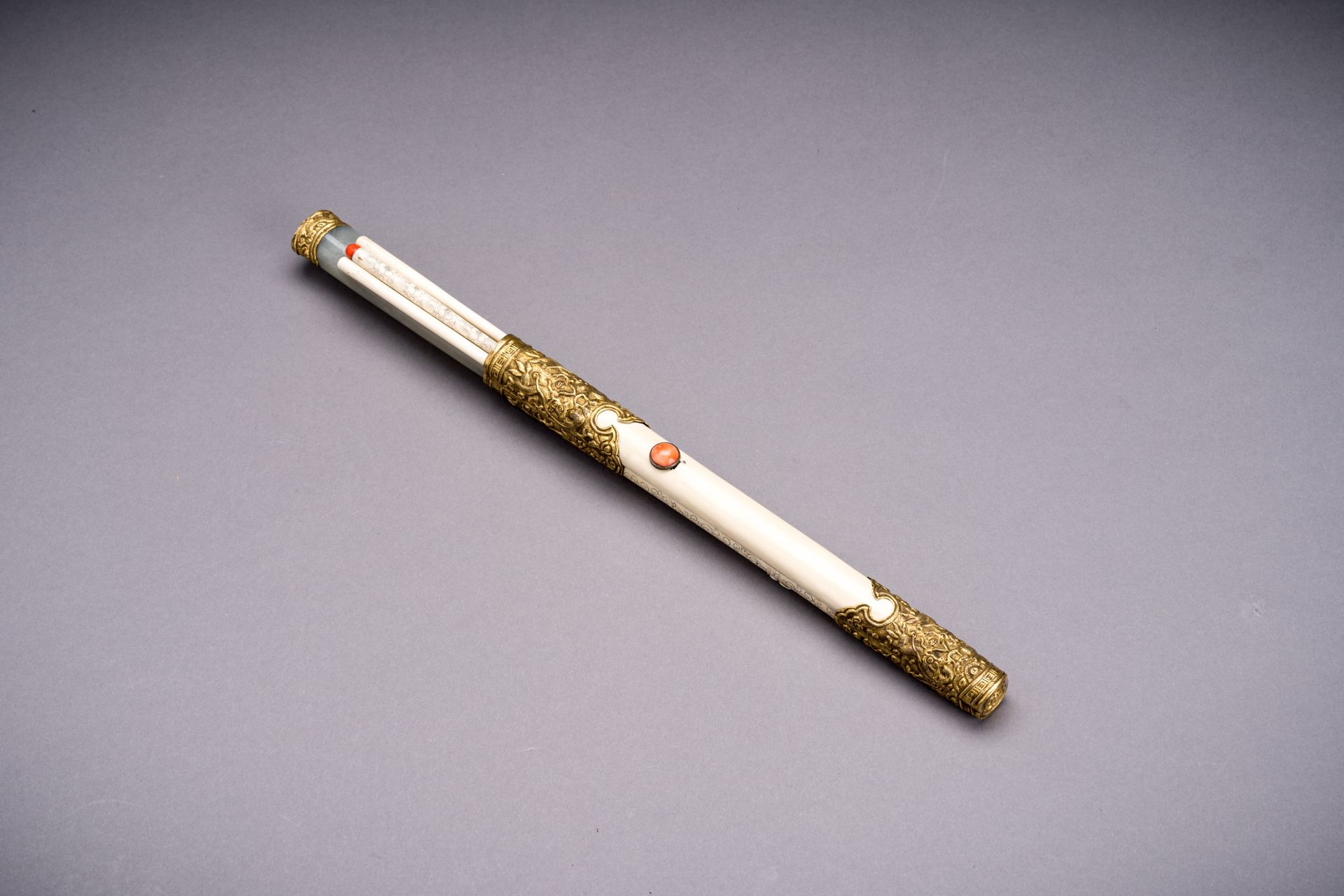 A JADE INSET CHOPSTICK TROUSSE SET, 1900s - Image 2 of 6