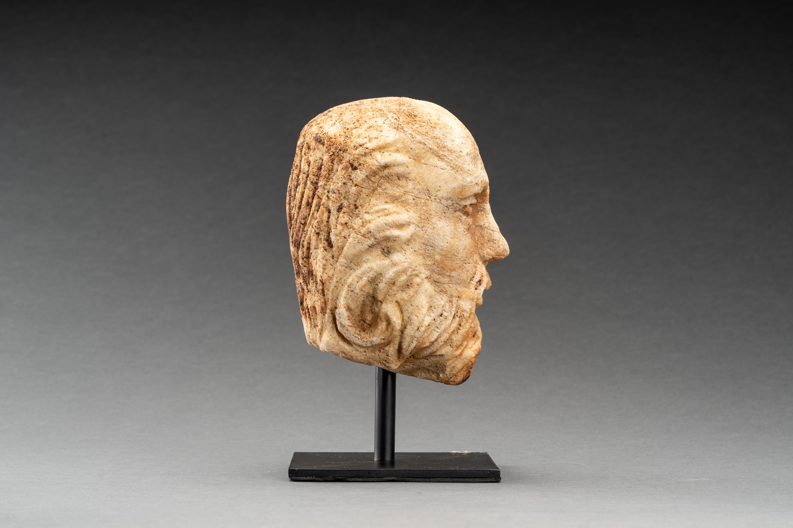 A GANDHARAN WHITE MARBLE HEAD OF A BEARDED MAN - Image 3 of 7