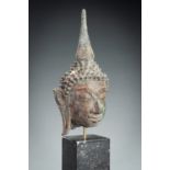A SMALL BRONZE HEAD OF BUDDHA, SUKHOTHAI KINGDOM
