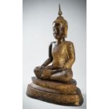 A LARGE GILT-LACQUERED BRONZE FIGURE OF SEATED BUDDHA, RATTANAKOSIN KINGDOM