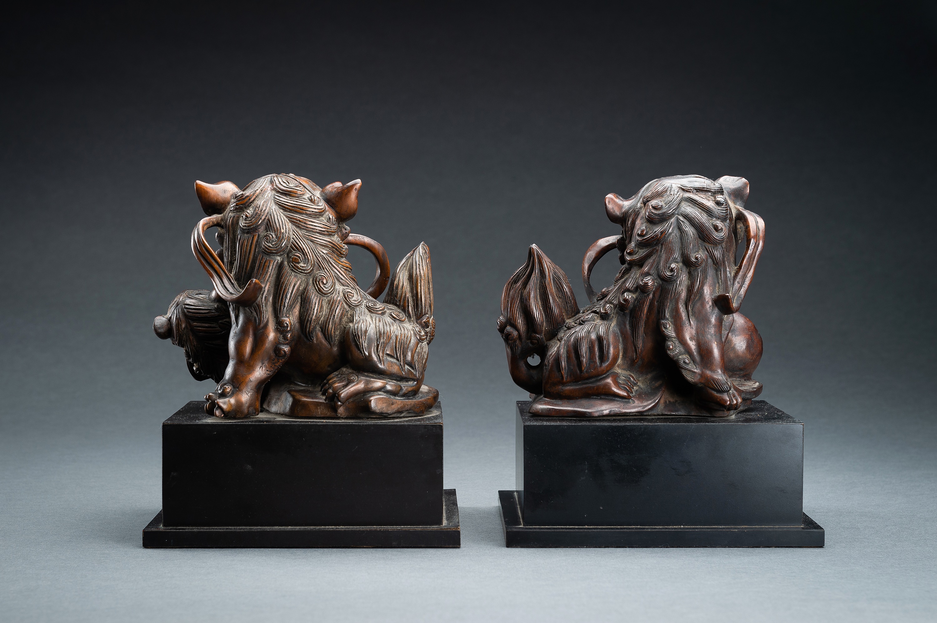 A PAIR OF FINE BOXWOOD 'BUDDHIST LION' CARVINGS, QING - Image 15 of 16