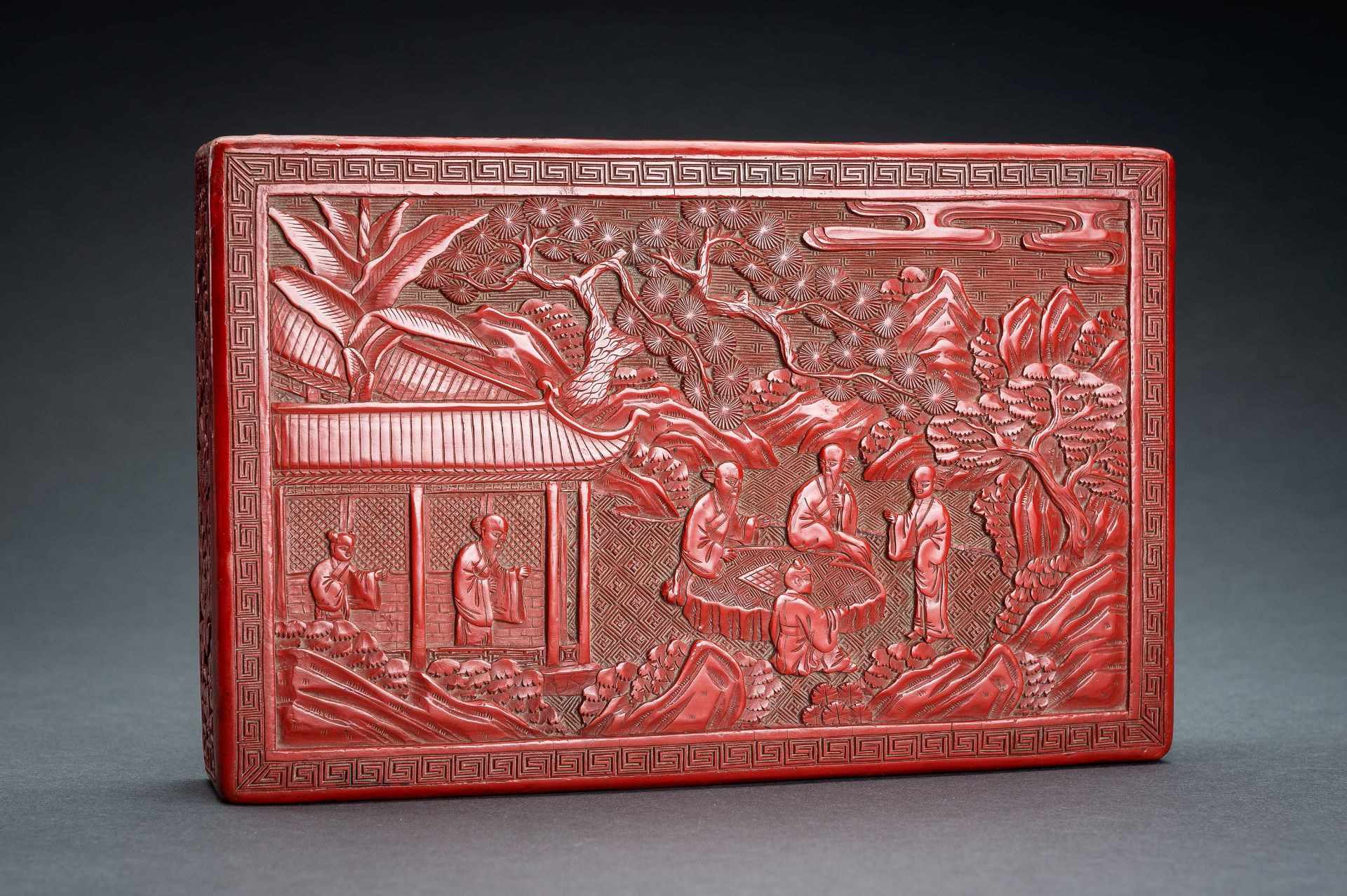 A CINNABAR LACQUER 'SCHOLAR' BOX AND COVER, REPUBLIC PERIOD - Image 15 of 20