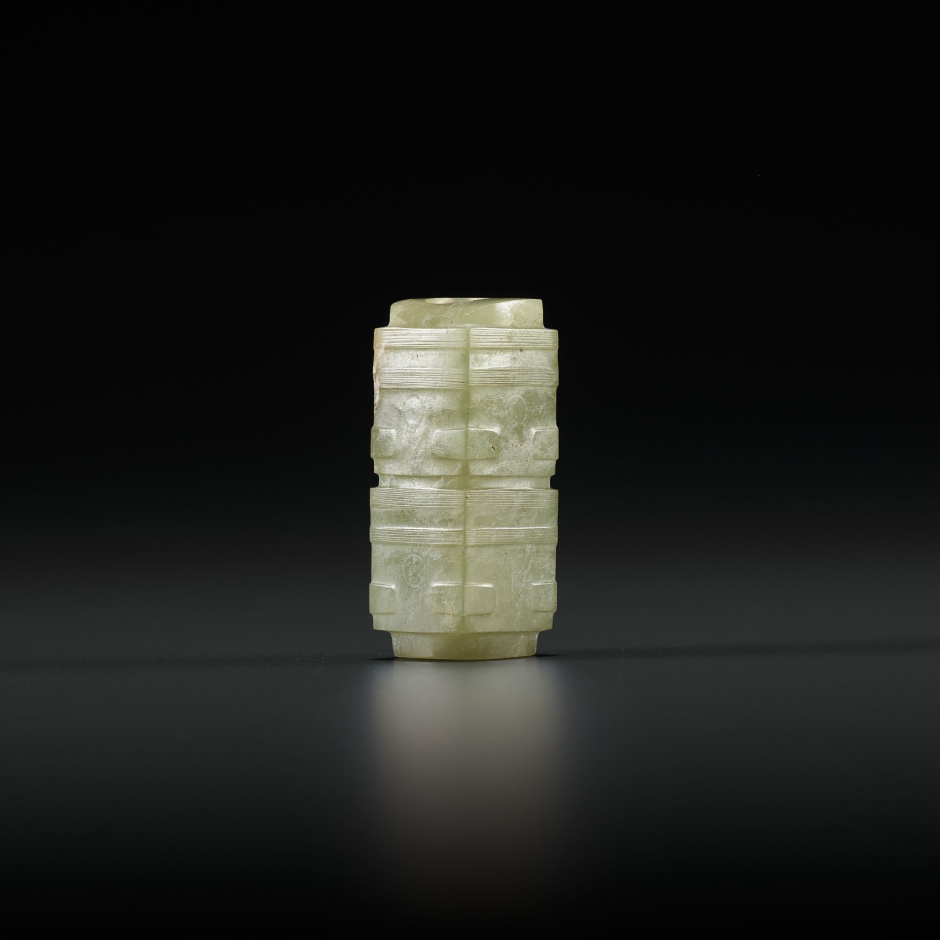 A MINIATURE JADE CONG-FORM BEAD, LIANGZHU CULTURE