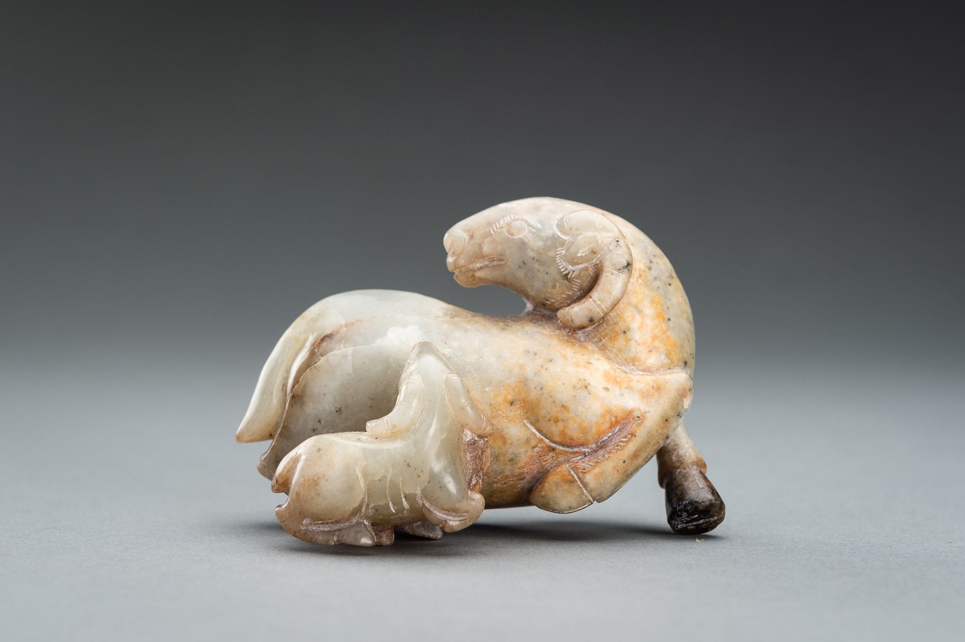 A CELADON JADE RAM GROUP, QING - Image 3 of 10