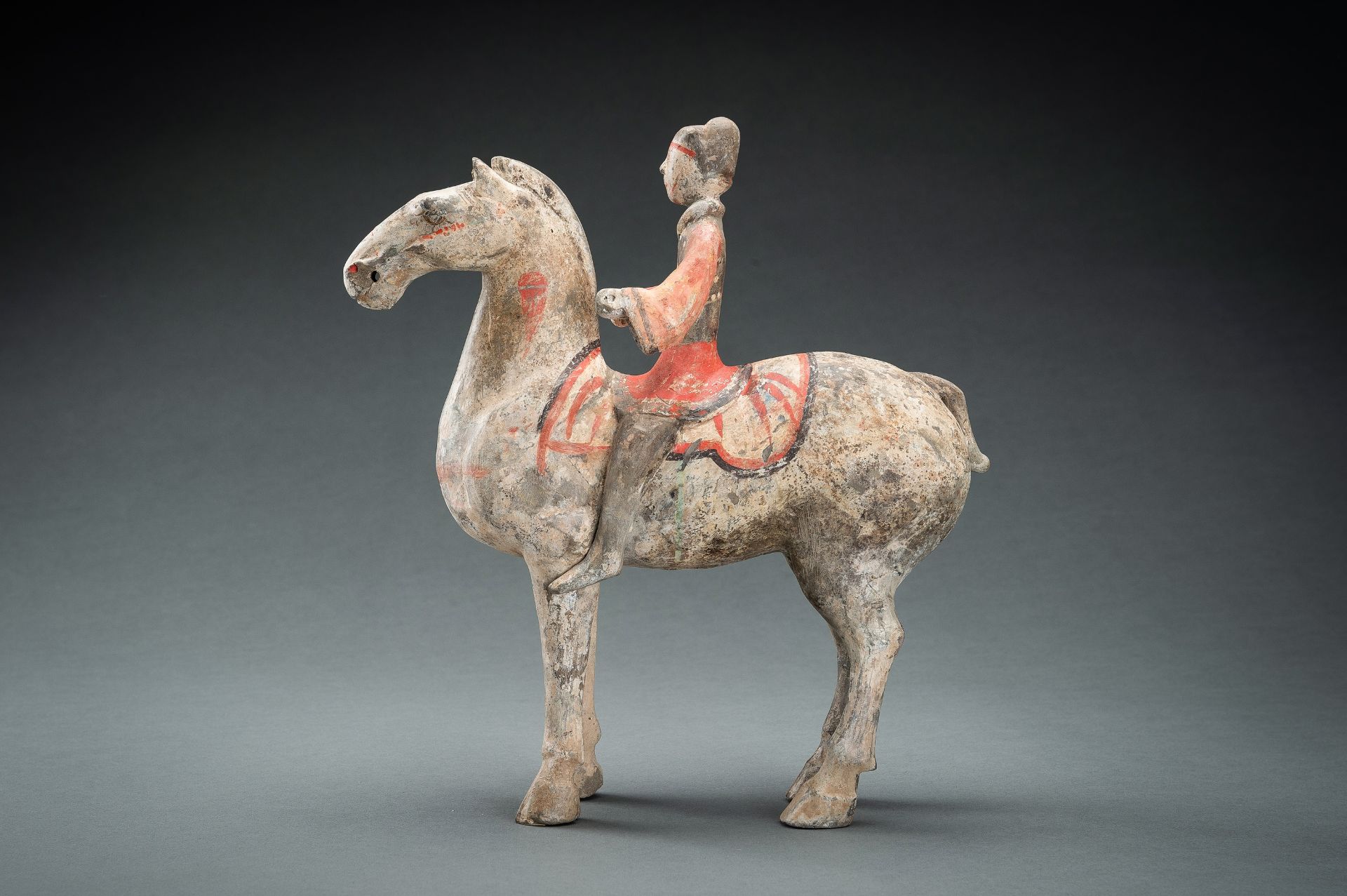 A POTTERY FIGURE OF AN EQUESTRIAN, HAN DYNASTY - Image 6 of 17