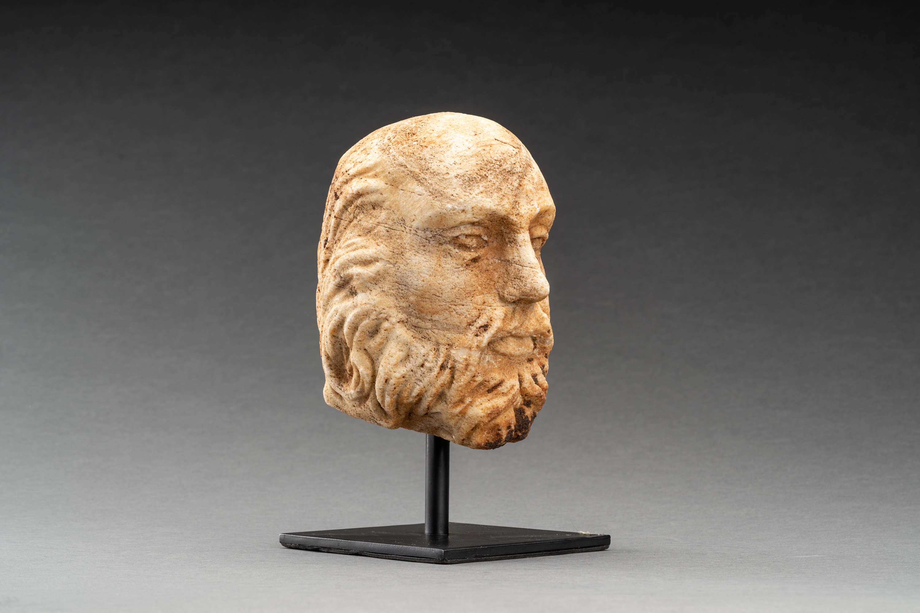 A GANDHARAN WHITE MARBLE HEAD OF A BEARDED MAN - Image 5 of 7