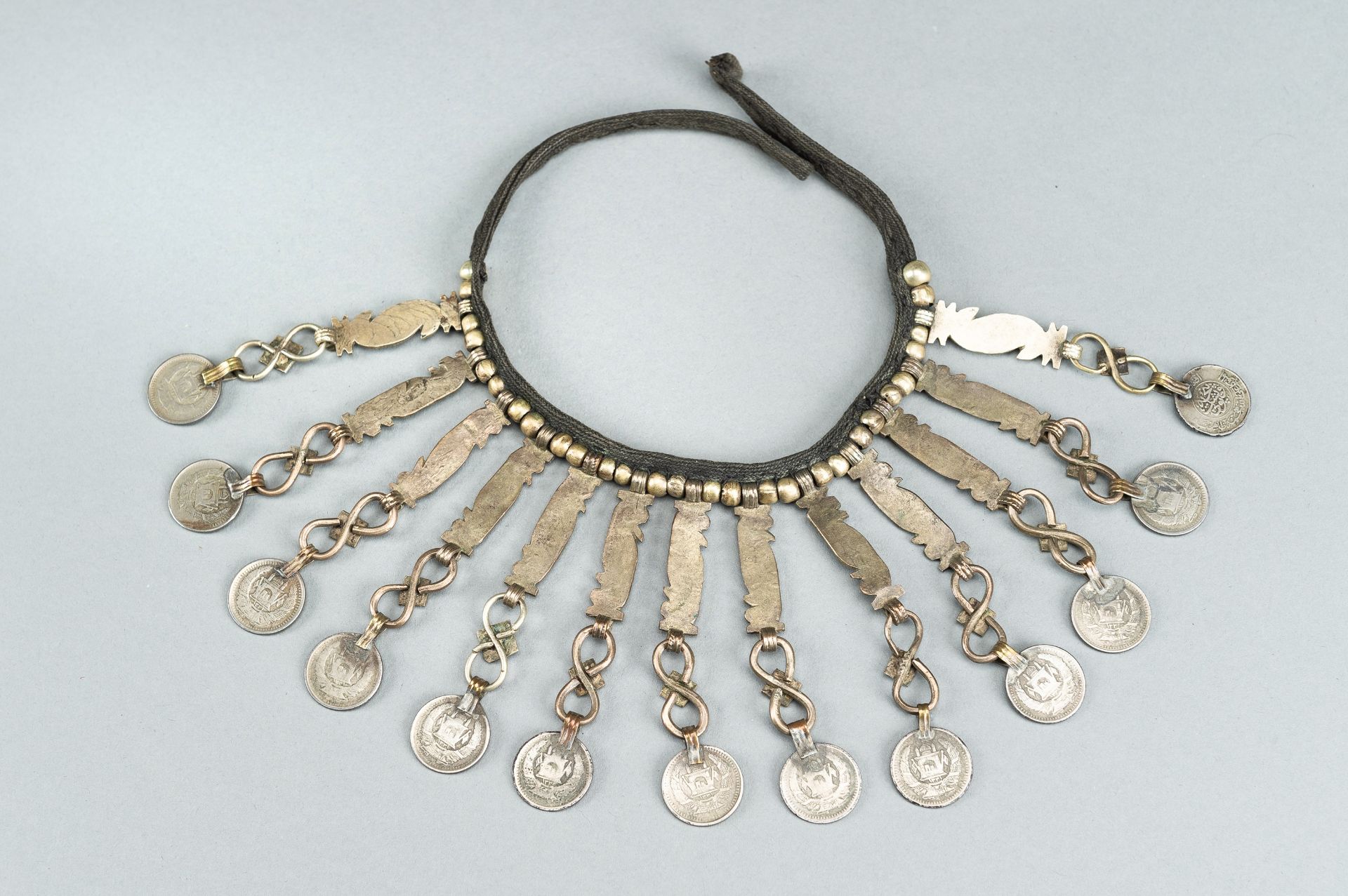 TWO TRIBAL SILVER AND METAL NECKLACES, ONE WITH AFGHAN COINS, c.1950s - Bild 8 aus 12