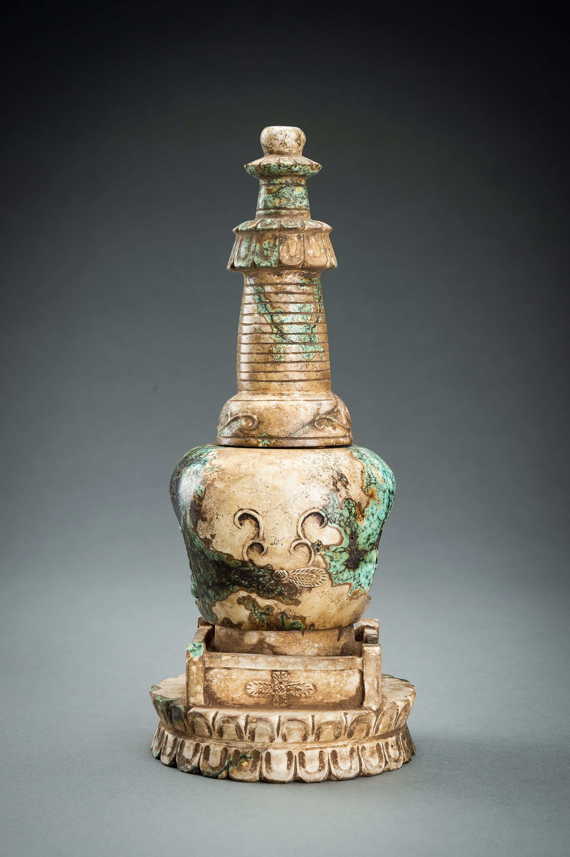 A FOUR-PART TURQUOISE MATRIX STUPA WITH BUDDHA - Image 5 of 18