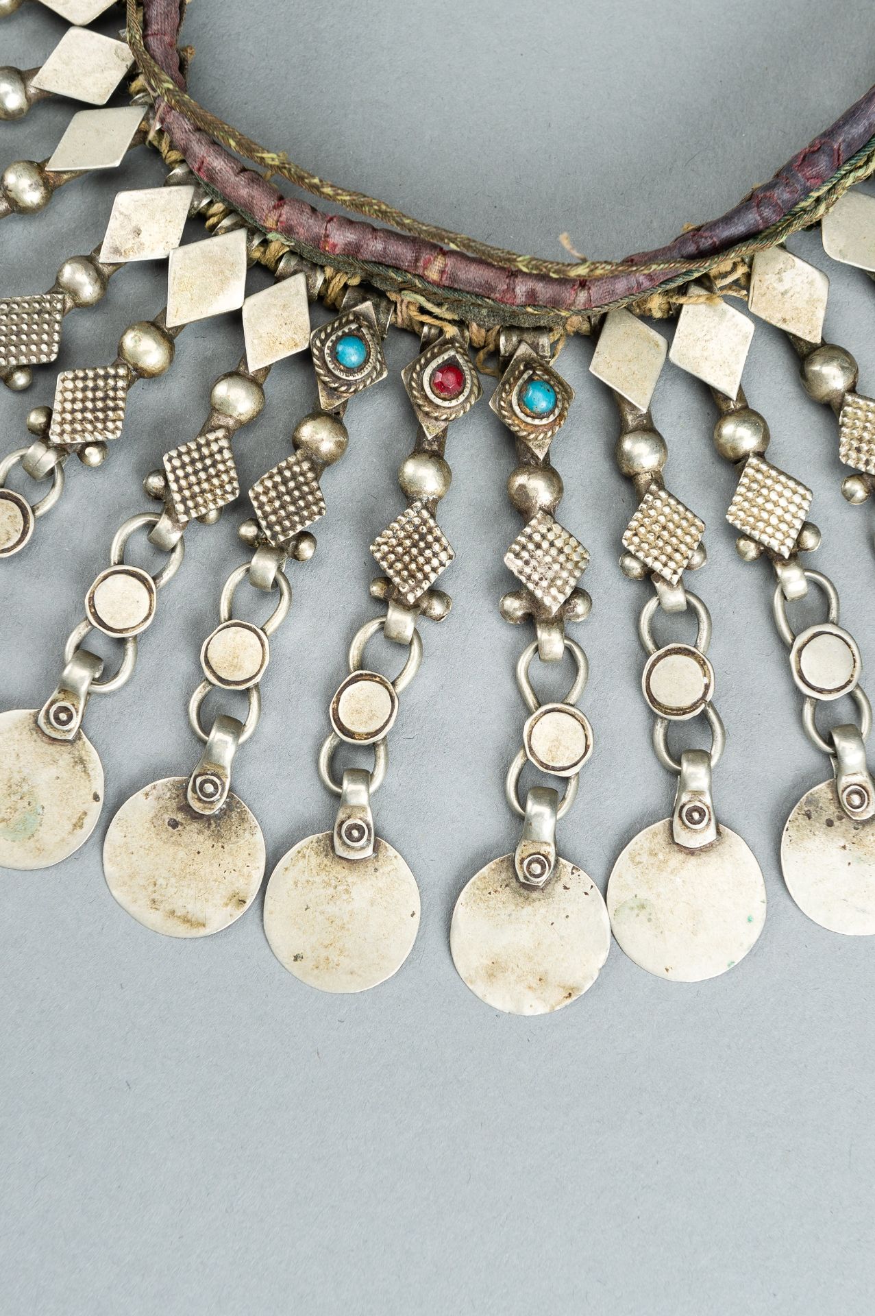 TWO TRIBAL SILVER AND METAL NECKLACES, ONE WITH AFGHAN COINS, c.1950s - Bild 3 aus 12