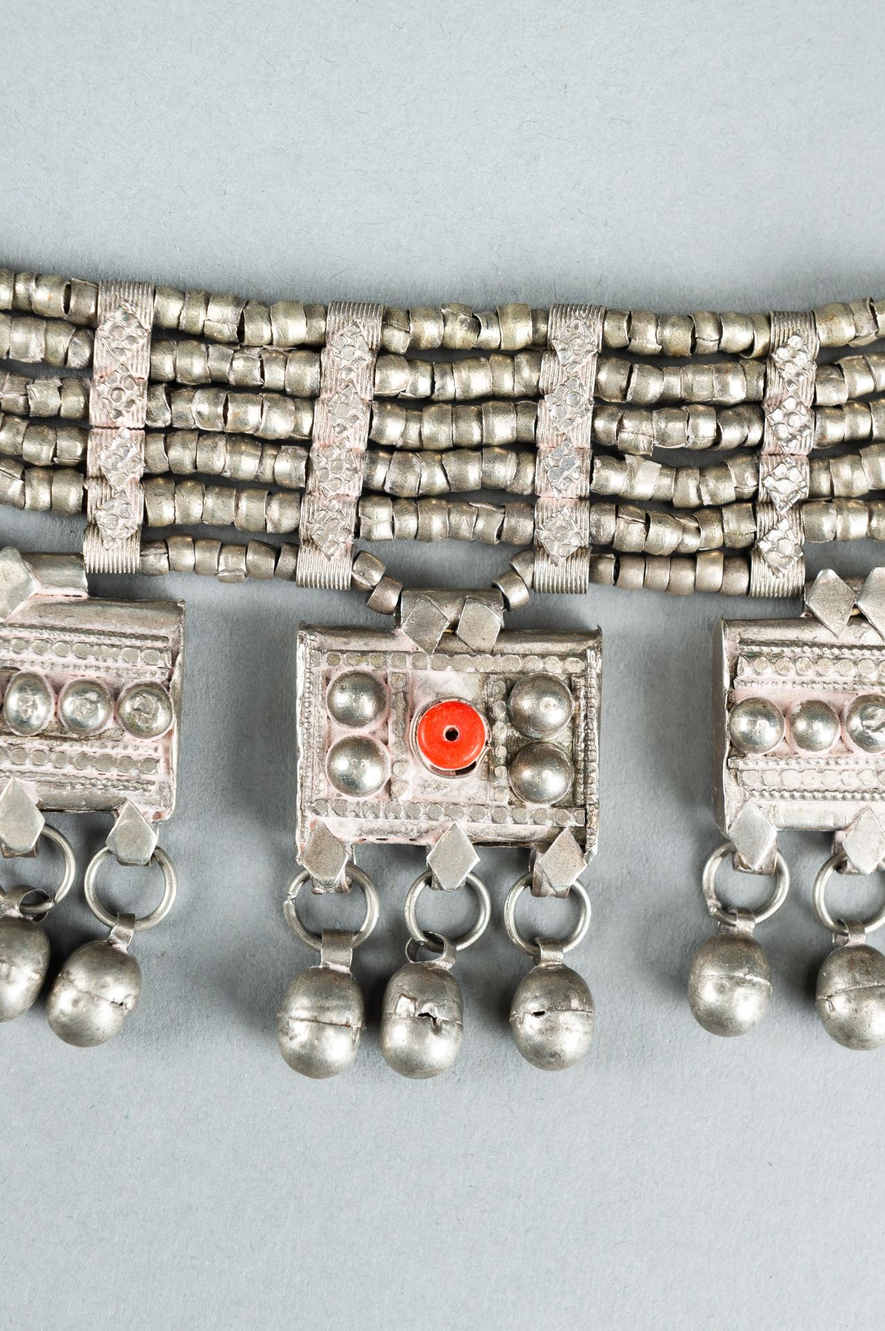 A GROUP OF THREE WHITE METAL LAZEM AMULET NECKLACES, c 1930s - Bild 15 aus 16