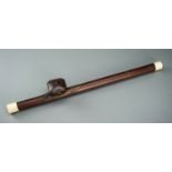 A BAMBOO OPIUM PIPE WITH BONE, BRASS AND YIXING CERAMIC FITTINGS, QING