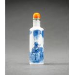 A BLUE AND WHITE 'OX HERDER' PORCELAIN SNUFF BOTTLE, QING