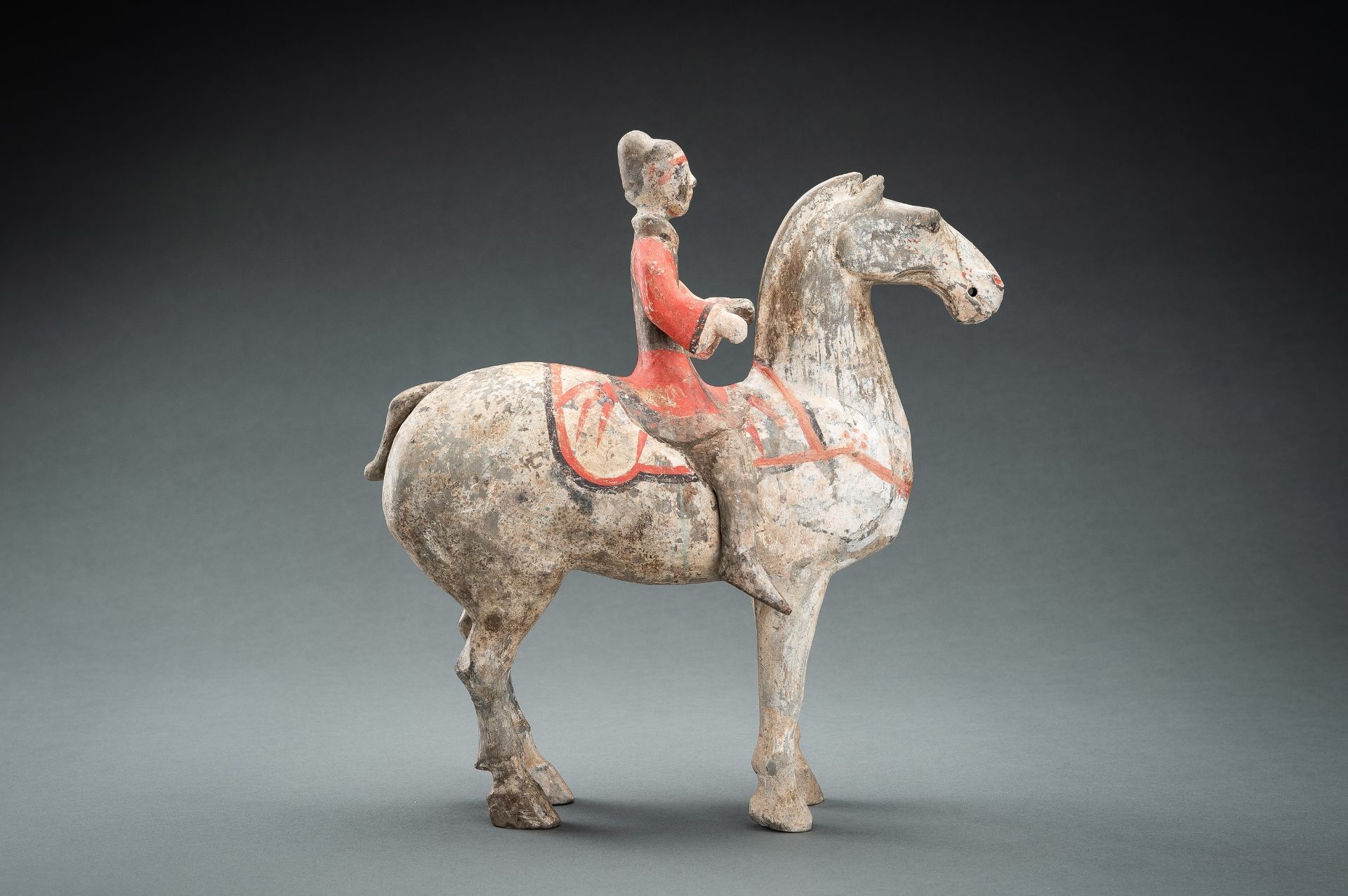 A POTTERY FIGURE OF AN EQUESTRIAN, HAN DYNASTY - Image 2 of 17