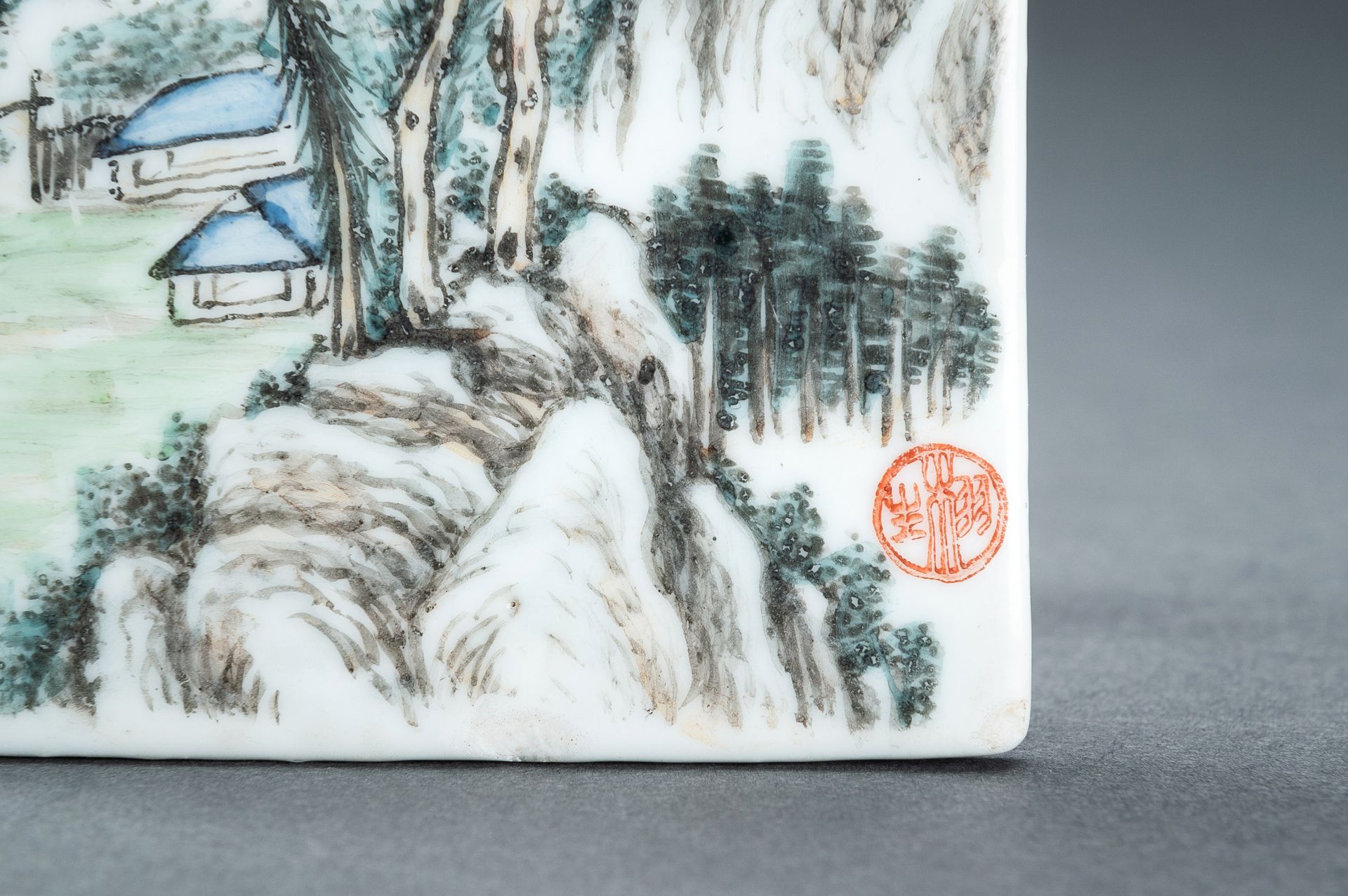 A 'QIANJIANG CAI' ENAMELLED 'LANDSCAPE' PLAQUE - Image 4 of 8