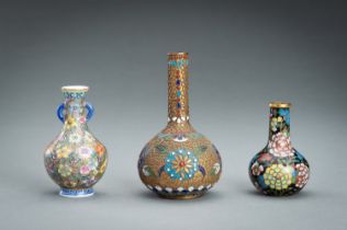 A GROUP OF THREE MINIATURE BOTTLE VASES, c. 1920s