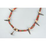 A NAGALAND MULTI-COLORED GLASS, BRASS AND SHELL NECKLACE, c. 1900s