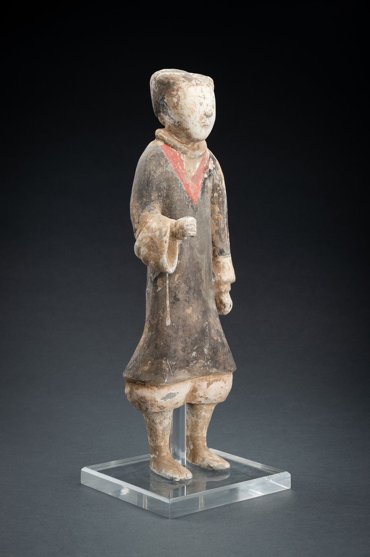 A POTTERY FIGURE OF A GUARD, HAN DYNASTY - Image 5 of 14